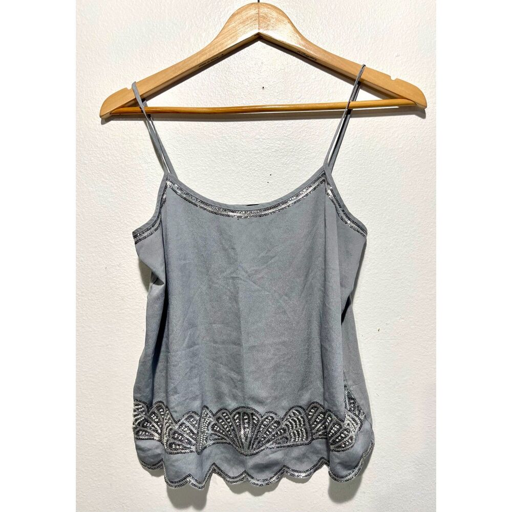 Express cami embroidered sequin casual Y2K night out top gray romantic women XS